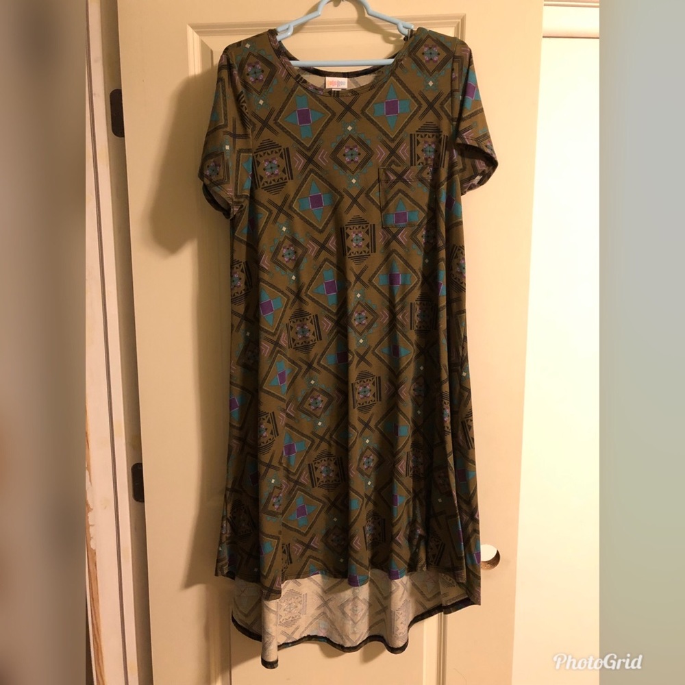 Lularoe Olive Background patterned Carly Dress